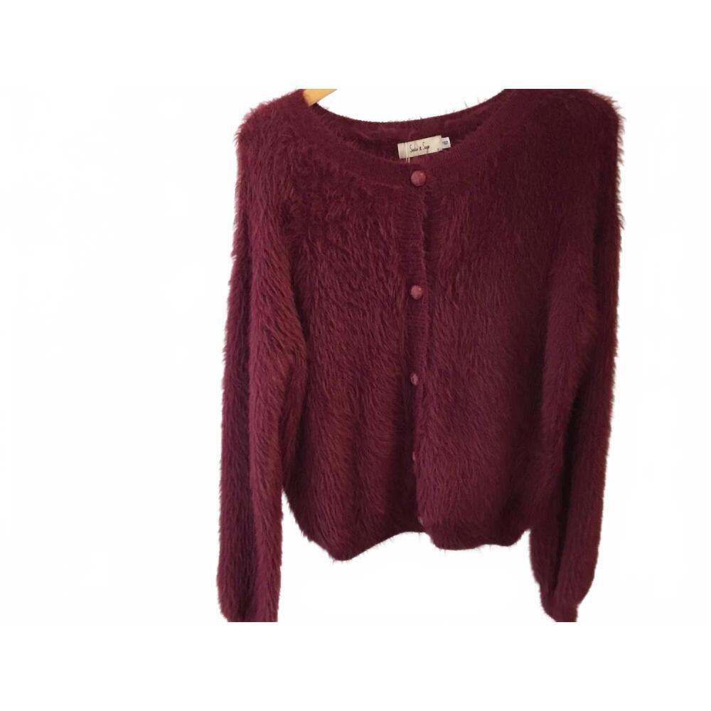 NEW SADIE & SAGE women's fern feather cardigan in dark red